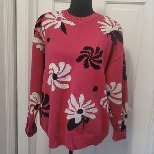 For DAYS PINK Floral Print Oversized Sweater 100% Organic Cotton Size Medium